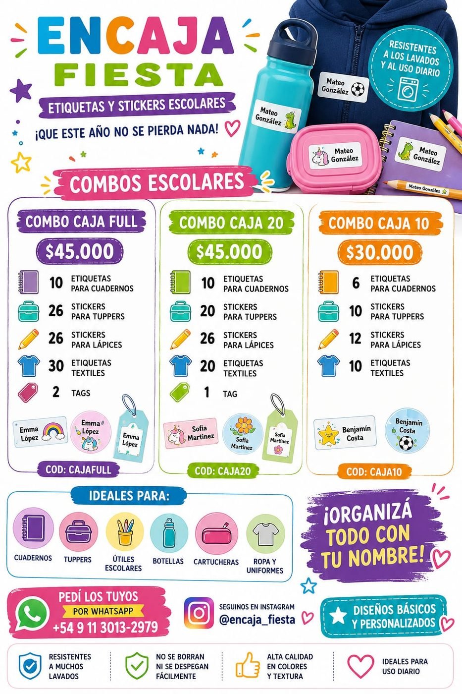 Combos escolares Encaja Fiesta