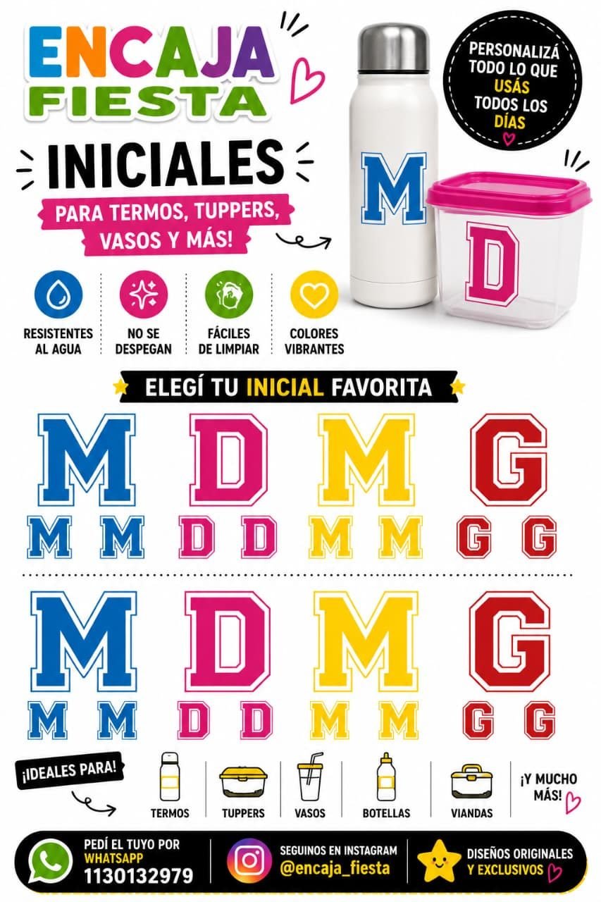 Iniciales personalizadas para termos y tuppers