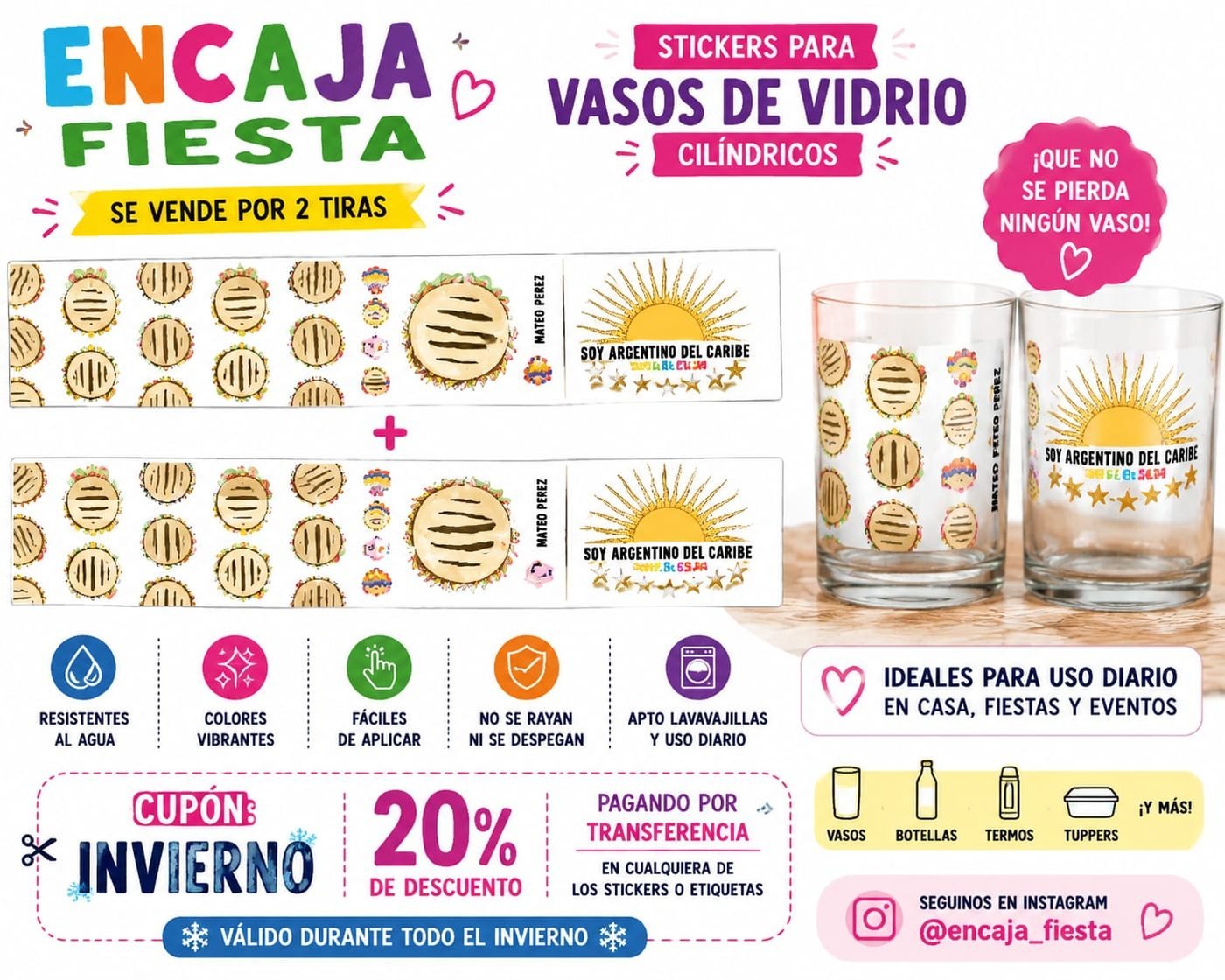 Stickers para vasos de vidrio cilíndricos